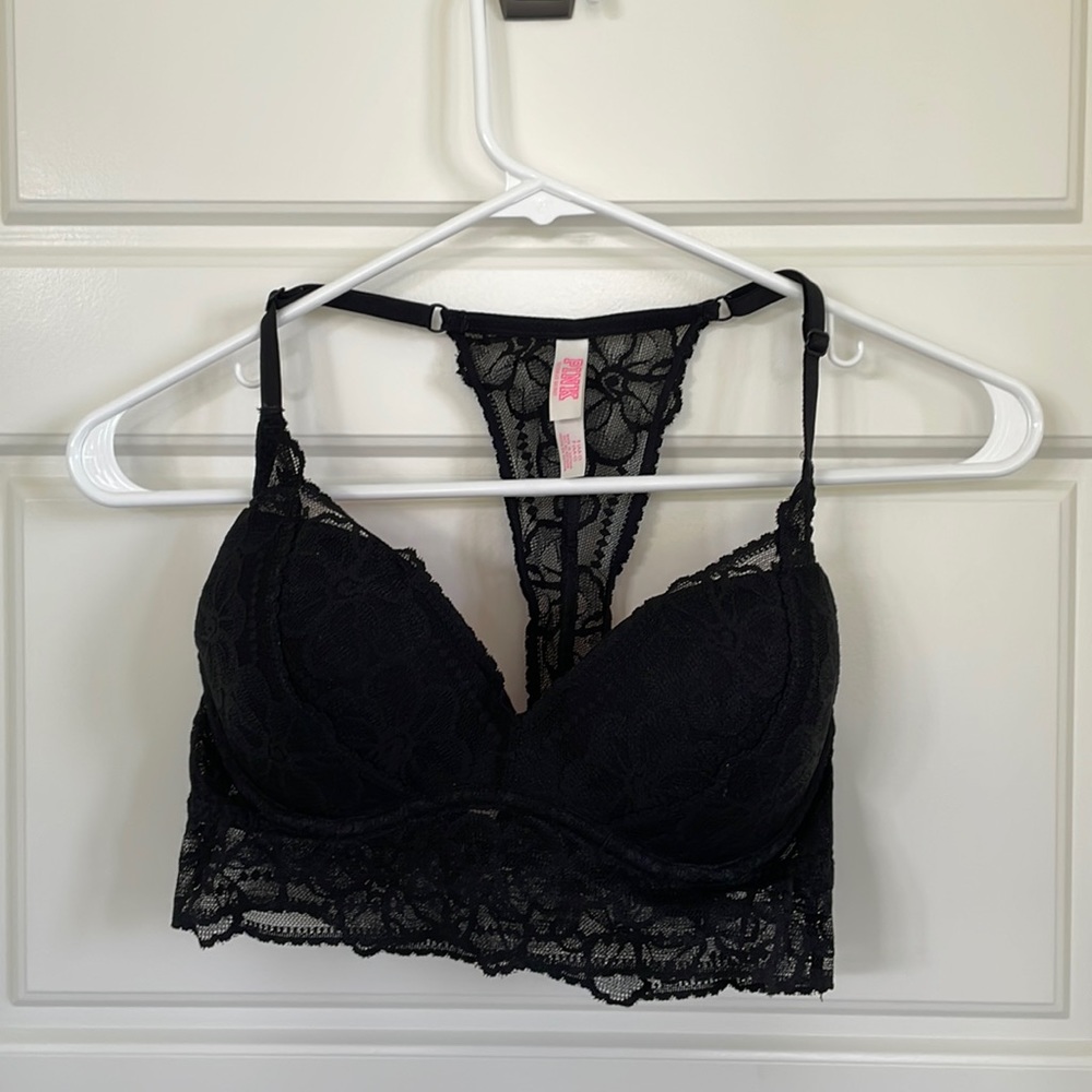 Pink Victoria’s Secret Bra Black Lace Push-Up Small S